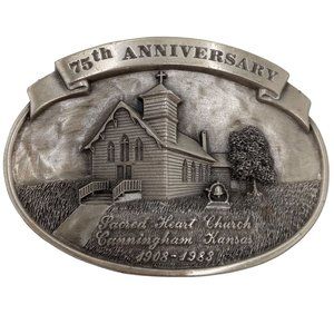 Cunningham Kansas Belt Buckle 1983 Sacred Heart Church 75th Anniversary KS Cross